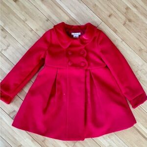 Girls Red Dress Coat Size 5 Velvet Trim Fully Lined Holiday